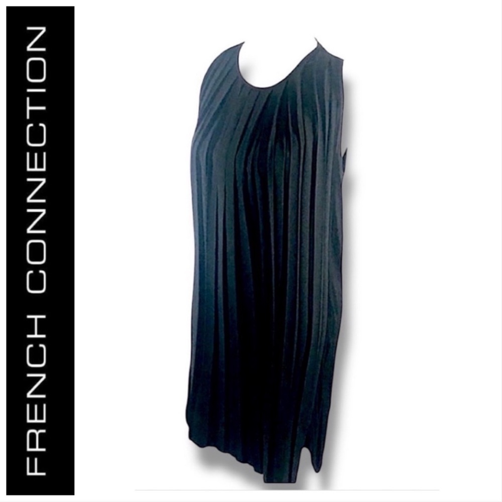 FRENCH CONNECTION Black Satin Pleated Swing Cocktail Dress SZ 2